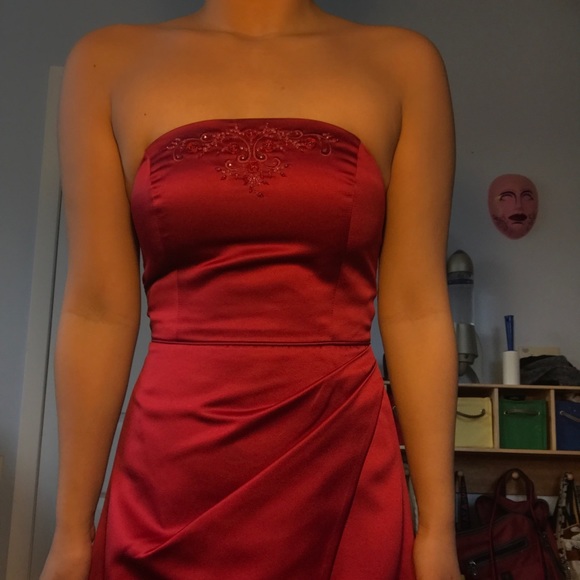 David's bridal top red strapless dress
